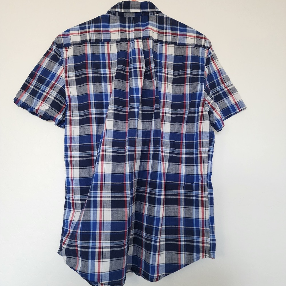 U.S. Polo Assn Plaid Button Front Shirt Men's Large Blue Red Stretch Casual - Picture 6 of 8